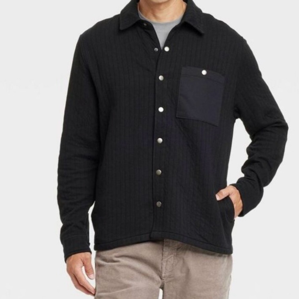 New Goodfellow & Co Men’s Black Cotton Snap front Shirt Jacket pockets Small‎